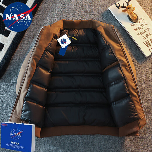 NASADKGM down jacket men's winter white duck down anti-cold winter wear warm new top trendy brand workwear stand-up collar leather jacket men black gray (not pure black) XL