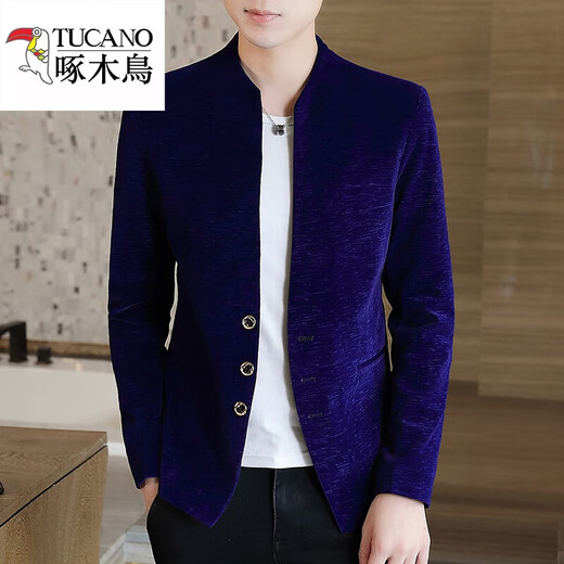 Woodpecker (TUCANO) Zhongshan suit men's casual suit men's jacket men's slim 2025 spring and autumn new small suit men's handsome black XL