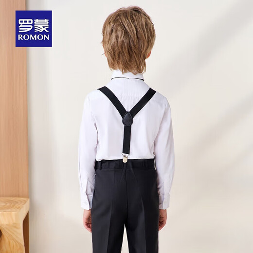 罗蒙儿童礼服六一演出服男童毕业主持长袖长裤背带套装 黑色150