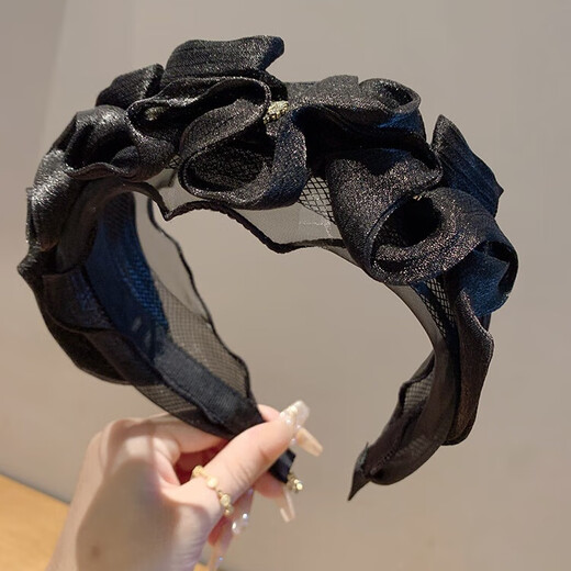 Xiaoqinggua High Skull Top Mesh Wide-Edge Pleated Hair Hoop Simple High-end Light Luxury Hair Hoop Headband Hairpin Headwear Women's High-End 2025 C7X508 Mesh Wide-Edge Pleated Headband