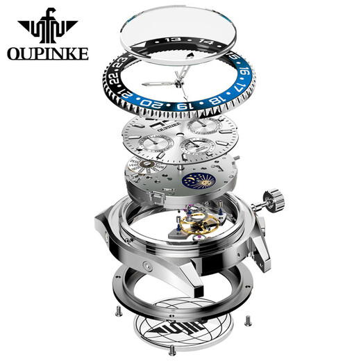 Oupinke watch men's fully automatic mechanical tourbillon casual business top ten brands green water ghost series waterproof men's watch Oupinke 3271-steel strip white water ghost default