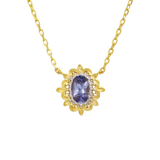 Shilian European Retro Light Luxury Tanzanite Necklace Clavicle Chain Female Sun God Hollow Lace 925 Sterling Silver K Gold Plated Necklace Tanzanite Necklace M