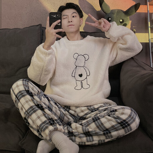 Langsha 2024 Nouveau pyjamas populaire pour hommes en automne et en velours d'hiver en velours plus en velours épaissie Internet célébrité ours ours à la maison Ensemble 9921 L [100-130jin [Jin est égal à 0,5 kg]