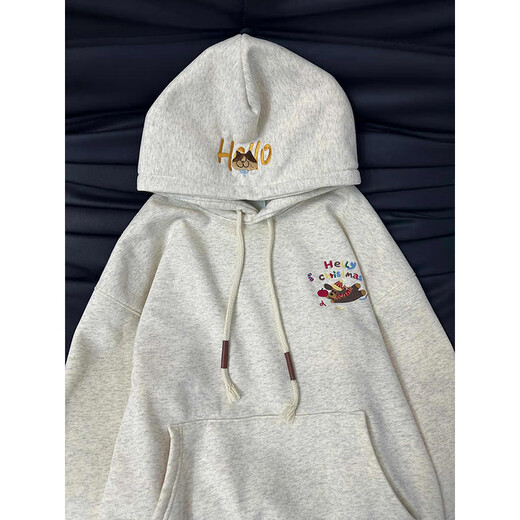 Cantu puppy embroidered hooded sweatshirt for women in autumn and winter plus velvet long-sleeved tops American style high-end small man jacket trendy white gray plus velvet L Recommended 100Jin Jin is equal to 0.5kg to 120Jin Jin is equal to 0.5kg