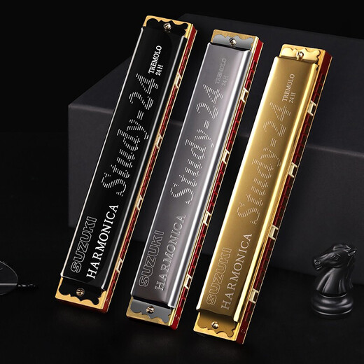 tyma Japanese Suzuki Harmonica 24-hole monophonic polyphonic CFG key beginners students professional playing harmonica 24-hole polyphonic C key - silver + beginner gift bag