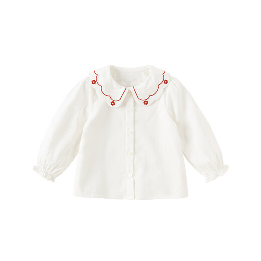 DAVE&BELLA children's long-sleeved shirt cotton girls' top spring new baby shirt children's clothing toddler bottoming shirt white ready in stock 100 cm (recommended height 90-100cm)