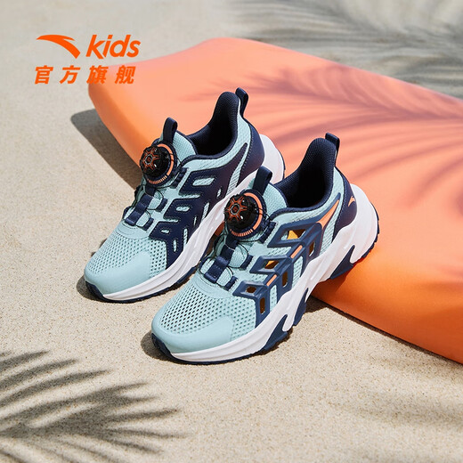ANTA Children's Sandals Men's Beach Shoes 2026 Summer Baotou Breathable Knob Buttons Physical Education Class Sports Frame Shoes Light Steel Blue/New Ink Blue-1 33