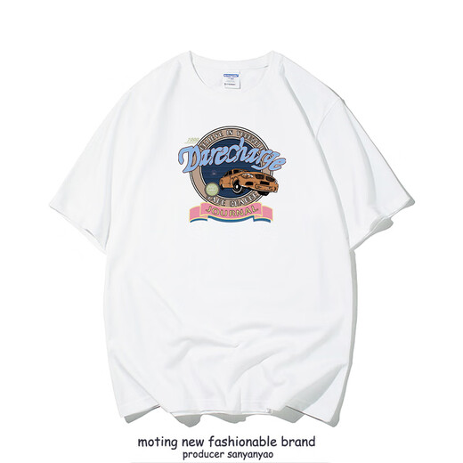 Motaring Trend Brand Retro Street Hong Kong Style T-Shirt Herren kurzärmelig Sommer Neue lose und vielseitige Ins reine Baumwolle halbärmelte Basishemd Schwarz T 3893 XL
