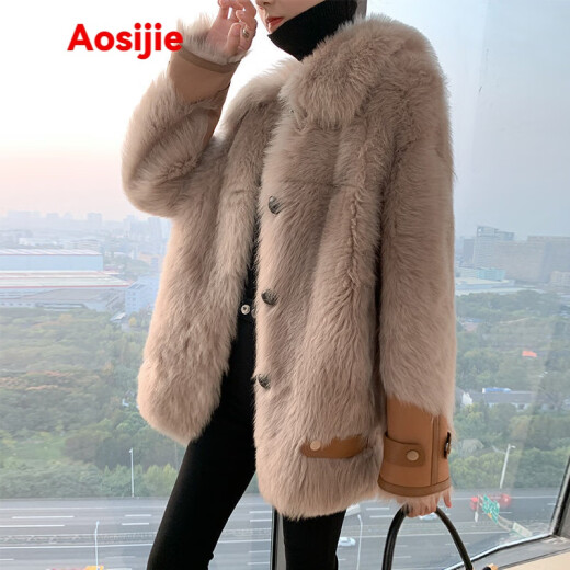 Aosijie light luxury brand women's fur women's 2021 winter Tuscan fur one-piece short loose lamb wool shearling jacket picture color L