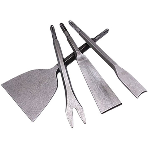 Thunder Gold Steel Electric Hammer Impact Drill Square Handle Flat Chisel Pickaxe Electric Pickaxe Shovel Fork Chisel Grooving Shovel Wall Removal Copper Flat Chisel Square Handle Electric Hammer Copper Removal 4-piece Set 120+50+Y Type+Crescent