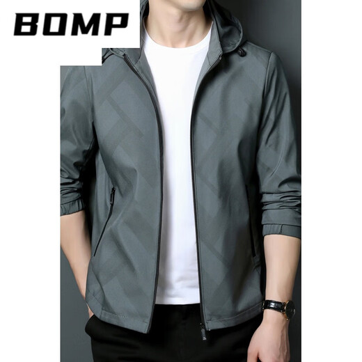 BOMP品牌爸爸装春秋薄款夹克衫中年男立领春季休闲宽松连帽外套上衣男 K12127绿色 170/M