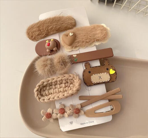 Furui milk coffee plush hair clip Internet celebrity 2025 new bangs side clip headwear autumn and winter hair clip female cute bb Bosong 10-piece set