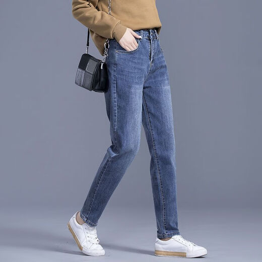 Shokaren 200jin [Jin est égal à 0,5 kg] pantalon pour le travail et le travail pour les femmes en automne et en hiver jeans Harren pour les femmes 2025 Nouveaux pantalons simples bleus lâches 9905 26 _ Code suggère 80-90jin [Jin est égal à 0,5 kg]