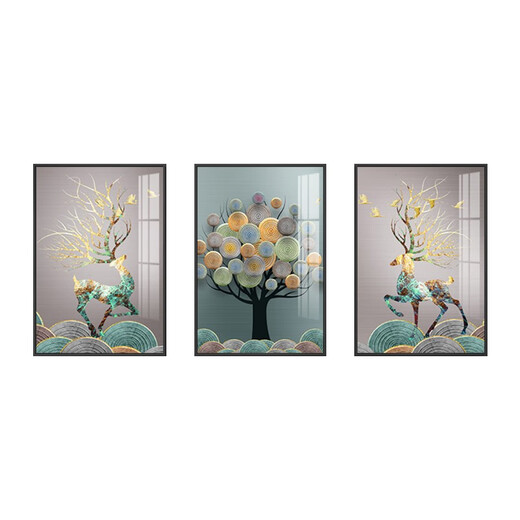 
Mo Xiaoxie Nordic living room decoration painting, light luxury sofa background wall triptych painting, modern simple bedroom hanging painting, crystal porcelain painting, no hole punching restaurant mural landscape combination painting, Mo Xiaoxie 1502 60*80cm crystal film triptych painting, black edge