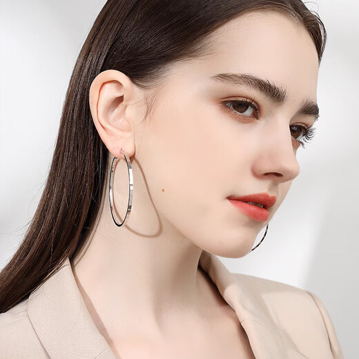 Crystal large hoop earrings for women 990 pure silver earrings hoop earrings hoop earrings European and American style exaggerated light luxury jewelry