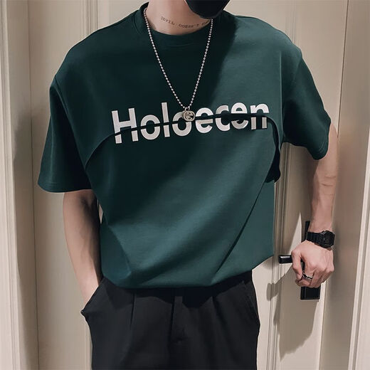 
Fini Dongjue Internet celebrity fake two-layer letter short-sleeved T-shirt male social spirit young man half-sleeved trendy handsome T-shirt summer top black [B1595-Holo] short T L recommended 95-115Jin [Jin equals 0.5 kg]