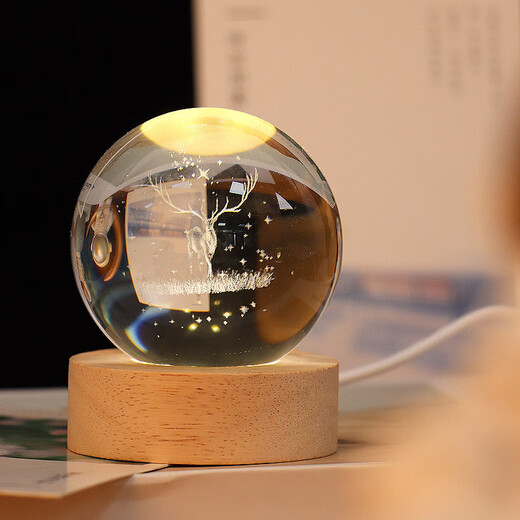 Tatanice Crystal Ball Ornament Desktop Noche Lámpara Girl Deer Glass Ball Children Children Girl, abierta el regalo del día del estudiante
