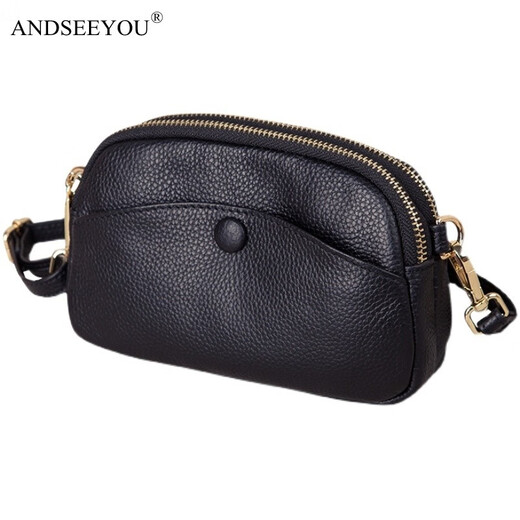 ANDSEEYOU品牌 手拿包女 气质新款真皮单肩小挎包女士时尚百搭小包mini女包 黑色 小款