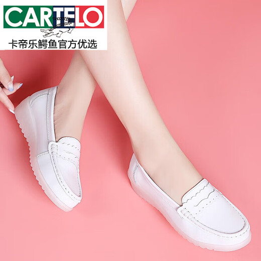 Cartelo Light Luxus Leder weiße Krankenschwesterschuhe für Frauen weicher Sohle Sohle hohle Anti-Rutschfuß-Schönheit Salon Schuhe für Frauen Arbeitsschuhe 829 Weiß (vier Jahreszeiten) 37