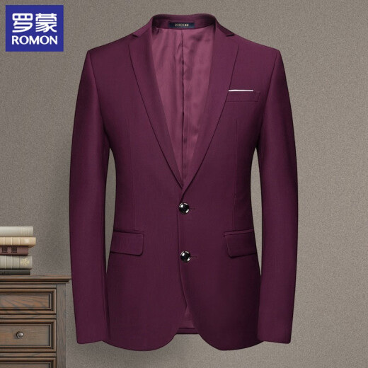 ROMON suit men's four seasons business casual slim fashion solid color men's single suit jacket 6F88004S black two-button 44A