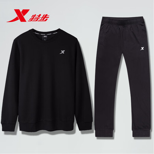 特步运动套装男卫衣春秋款2025新款春季运动服卫裤连帽外套两件套 连帽卫衣9276+黑 165/S