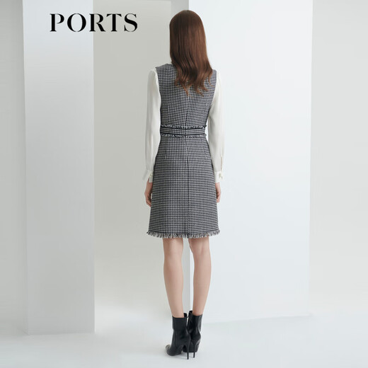 PORTS Women's Autumn and Winter New Slim Fit Waist Dress LL9D067LFF092 Black Mixed Color L (8)