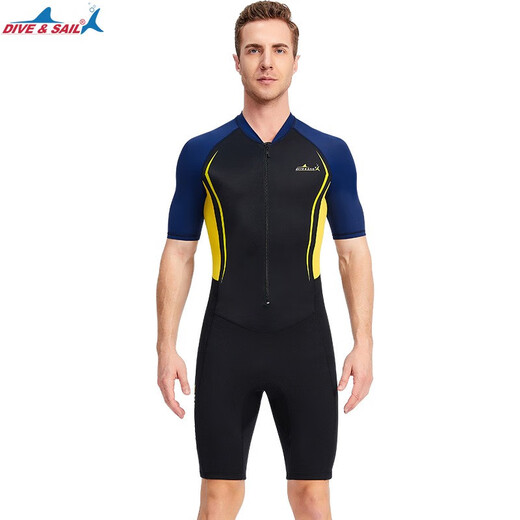 DIVE&SAIL new wetsuit one-piece sun protection swimsuit winter swimming training 1.5mm thickened warm one-piece short-sleeved swimsuit men's yellow M