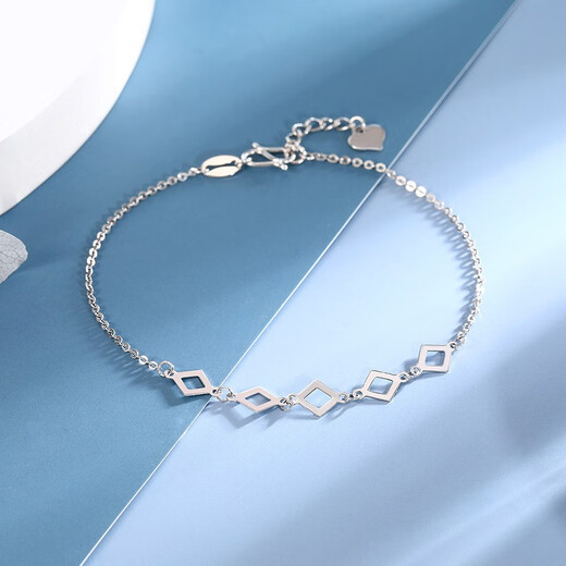 Mengjinyuan Platinum Bracelet PT950 Geometric Square Ring Square Piece Platinum Bracelet for Girlfriend’s Birthday Gift 18cm Approximately 1.84g