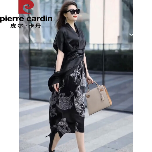 Piercadan Chiffon Kleid für Frauen im Sommer Neue europäische Marke Heavy Satin Lose Lose großer Kurzärärmelchiffon-Rock lang schwarz 2xl [Empfohlen 151-170jin [Jin gleich 0,5 kg]]