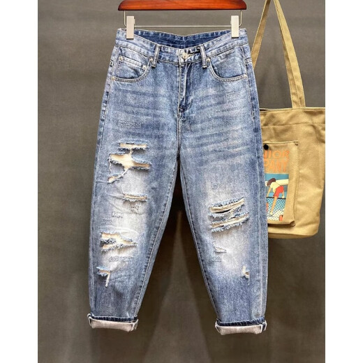 Jiaomanlian helle neun-Punkte-Jeans-Männer schlanke elastische kleine Füße Hosen koreanische Modemarke BEGARTED Dünnstil 9756 28