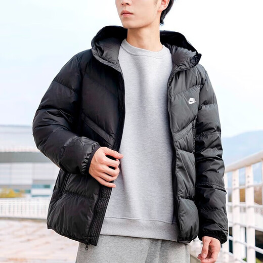 
Nike men's down jacket, winter sportswear, running, fitness, windproof and casual outdoor cold-proof and warm hooded jacket, DV1132-010/black 695 hooded/85% gray duck down M, recommended 120-130Jin [Jin equals 0.5 kg]