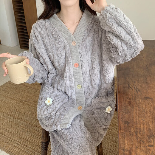JaetinWsinn珊瑚绒睡衣女冬季长袖2024年新款法兰绒加厚保暖春秋天家居服套装 677#杏色 XL 120-135斤