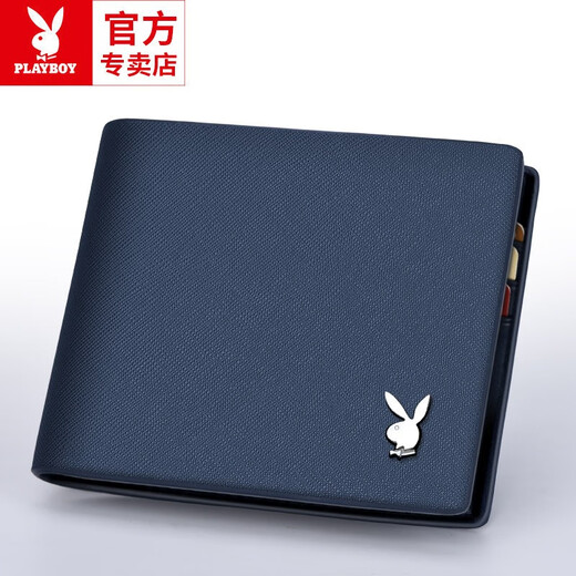 Playboy Wallet Men's Casual Business Wallet Certificat Fashion Using-Resistant Wallet Short Horizontal Multi-Carte Ticket Clip bleu