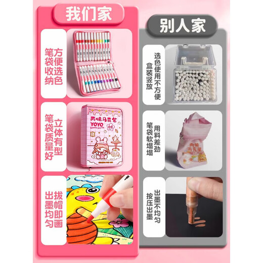 水彩笔儿童可水洗24色马克笔防水美术专用不透色笔芯小学生画画 升收纳包加量12048色/兔兔
