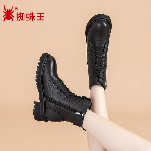 Spider King Women's Shoes Martin Boots Botas casuales para mujeres para mujeres Cowhide Winter Plus Fleece Boots Wommed All-Match Boots Women 09372 Negro 37 (235 mm)