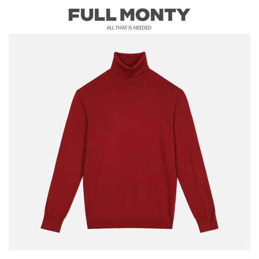 FULL MONTY秋酒红高领套头毛衣男士羊毛针织衫内搭打底衫纯色线衣 酒红8744 XL