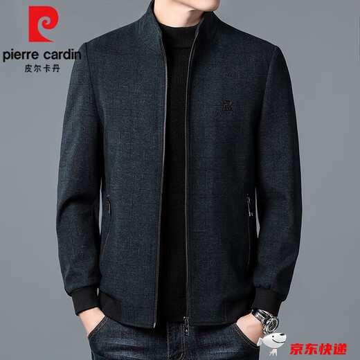 Pier Cardin Light Luxury Luxury Wool Jacket Hen Men's 2024 Autumn and Winter Wool Wold Jacket Middle Azge and Young Men's Stand-Up Chaqueta 22085 verde 175/L (115-130Jin [Jin equivale a 0.5 kg])
