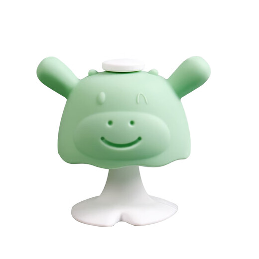 Ziza Baby Mushroom Teether Cute Cow Teething Baby Anti-Eating Hand Artifact Bite Glue Stick Children's Soothing Toy Full Silicone for 6 Months and More Can Be Boiled Cute Cow (Green)