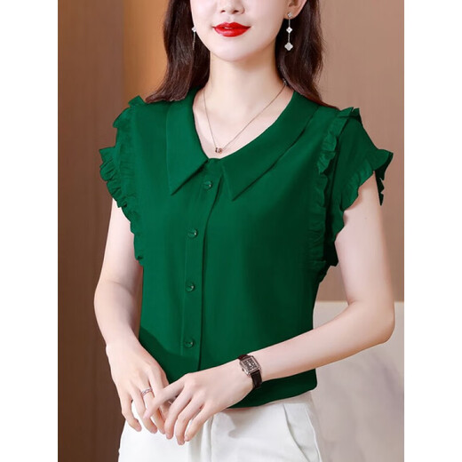 WVHK high-end light luxury chiffon shirt women's short-sleeved summer new style solid color versatile shirt loose slim top 6218 leather pink L (recommended 100-110 Jin Jin equals 0.5 kg)