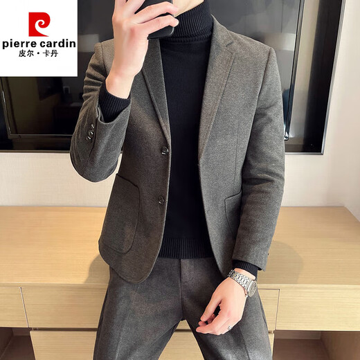 Pierre Cardin woolen casual small suit men's suit 2025 spring, autumn and winter high-end texture, handsome suit, dark gray jacket + dark gray trousers, two pieces M
