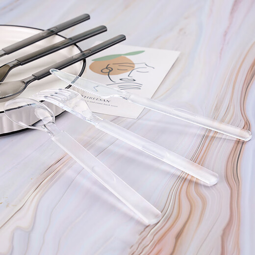 Jiaside disposable knife, fork and spoon, Western food tableware, steak, light food, dessert, cake knife and fork set, independent packaging, thickened black knife and fork, 10 sets