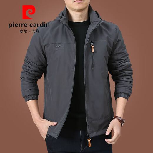 Pier Cardin 2025 New Windbreaker Holded más chaqueta de terciopelo chaqueta de hombres de mediana edad para hombres Otoño e invierno Capel-Capualy Men's Clothing 9888 [Azul oscuro] Sombrero extraíble L