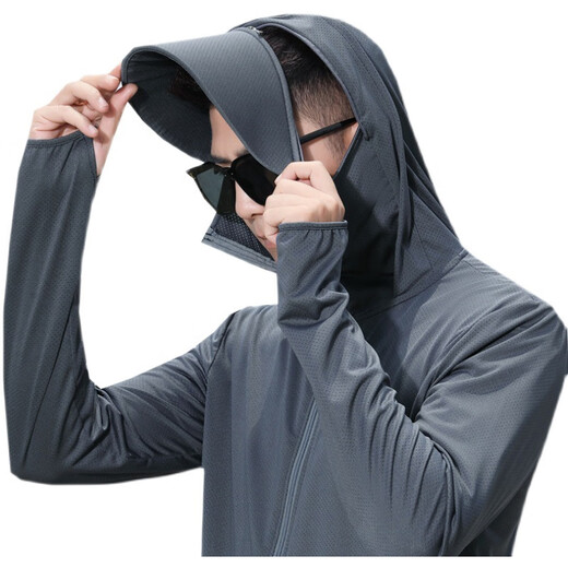 Hadun Sun Protection Clothes Men's Ice Silk Breathable Quick-Drying Jackets Summer Skin Outdoor Lightweight Fishing Wear Customized Logo Printing Light Gray Detachable Brim XL 130-150Jin Jin is equal to 0.5 kg