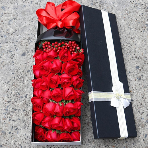 Laiji Flower Express Rose Gift Box Bouquet Confession Gift for Girlfriend Birthday Gift Nationwide Delivery 33 Red Rose Gift Box Acacia