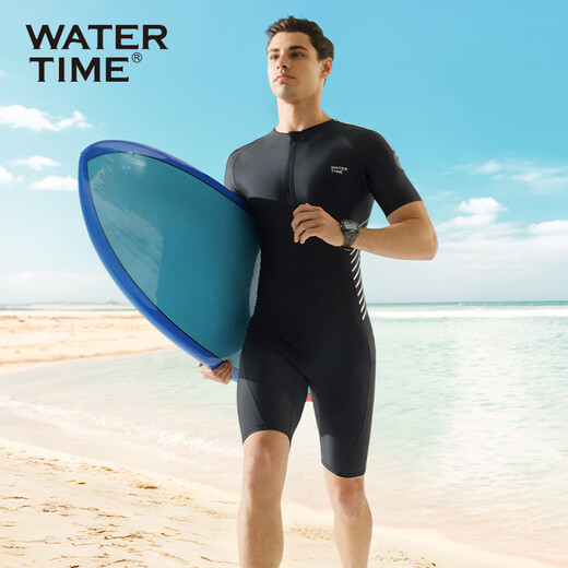 WATERTIME/Shuichuan men's swimsuit and swimming trunks one-piece short-sleeved five-point wetsuit men's swimsuit black silver XXL silver XXL