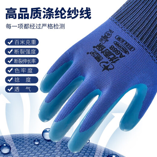 星宇优耐保劳保手套耐磨不臭手乳胶物理压纹工地建筑木工钢筋工用 优耐保A688  12付 S小号 女士紫色