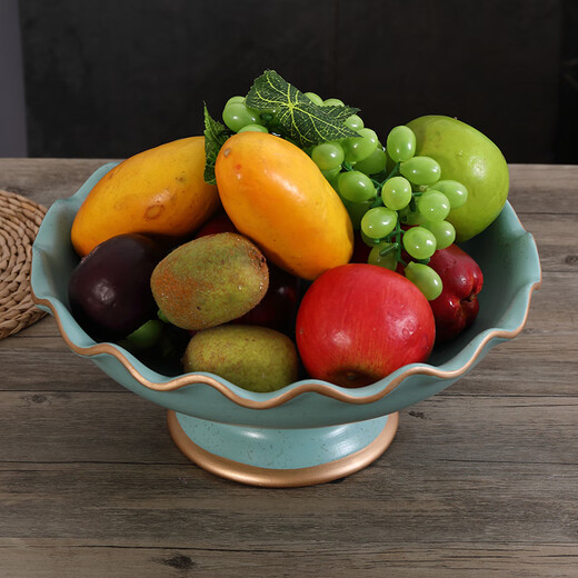 蒂拉欧式水果盘创意大果盘家用干果盘家居装饰品摆设工艺品摆件瓜果盘 1047蓝莺花开款