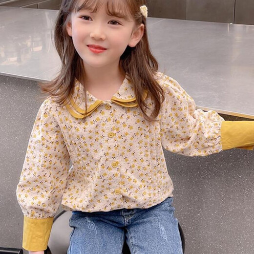 Disney (Disney) Girls Floral Shirts Fashionable Autumn Clothes 2023 New Doll Collar Fashionable Autumn Tops Pure Cotton Shirts Women Picture Color Shirts 130 Recommended height is about 125-130 cm