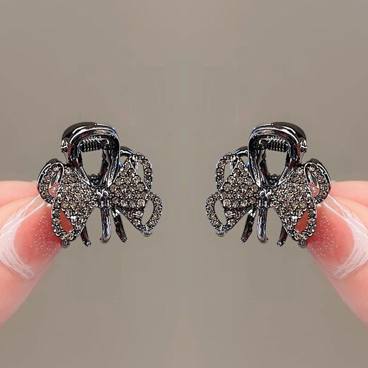 Kahneman Small Clip Women's Cat's Eye Hollow Bow Bangs Clip Cute Girl Versatile Top Clip Back of Head Small Hairpin Black Rhinestone Bow Clip 2