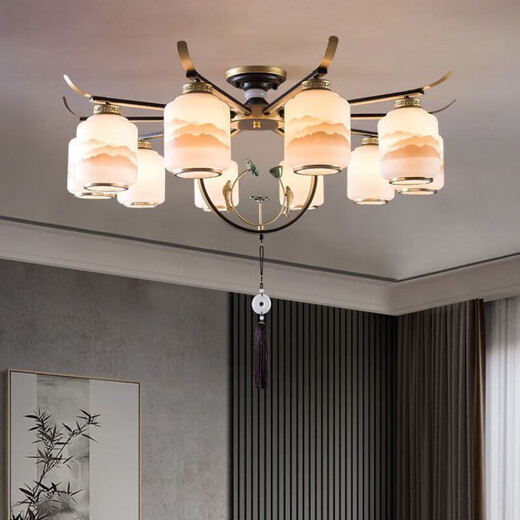 HAOYUNMA Zhongshan Beleuchtung Flaggschiff Zhongshan Foshan Chinesischer Kronleuchter Wohnzimmerlampe Halle Chinesischer Phoenix Zen Villa Beleuchtung Restaurant Ganzkupfer 10-Kopf-Kronleuchter Durchmesser 97* Höhe 38cm-